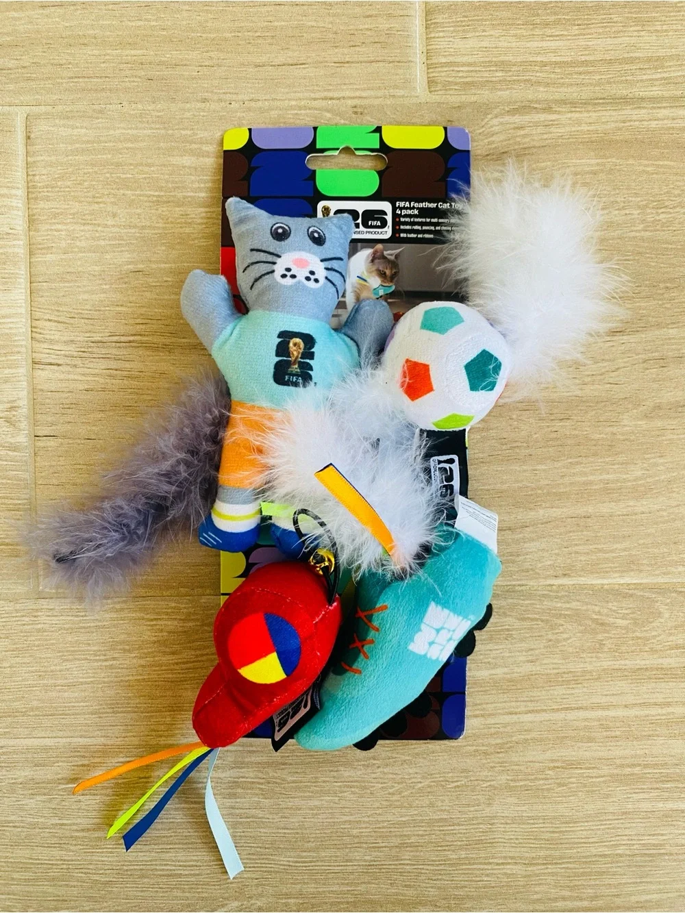 FIFA World Cup 26 Official Feather Cat Toy 4 Pack Set Plush Souvenir Ball NWT⁠